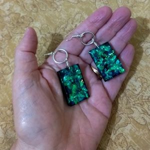 OOAK Green and Blue opalescent earrings